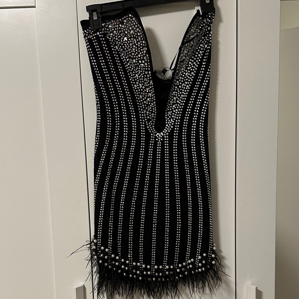 Fashion Nova Black and Silver Beaded Backless Dress